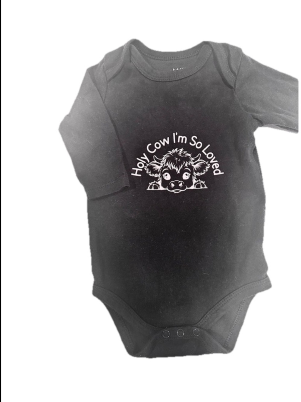 Black "Holy Cow I'm So Loved" Baby One-Piece